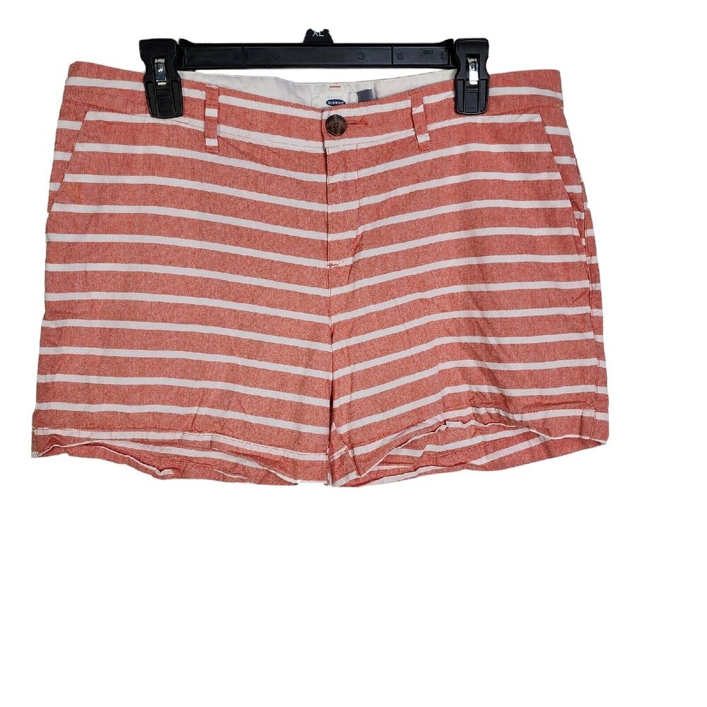 Old Navy Womens Chino Shorts Size 8 White Orange Striped Cotton Casual Mid Rise